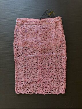 Black, Pink Crochet Pencil Skirt with shorts attached underneath, L NWT